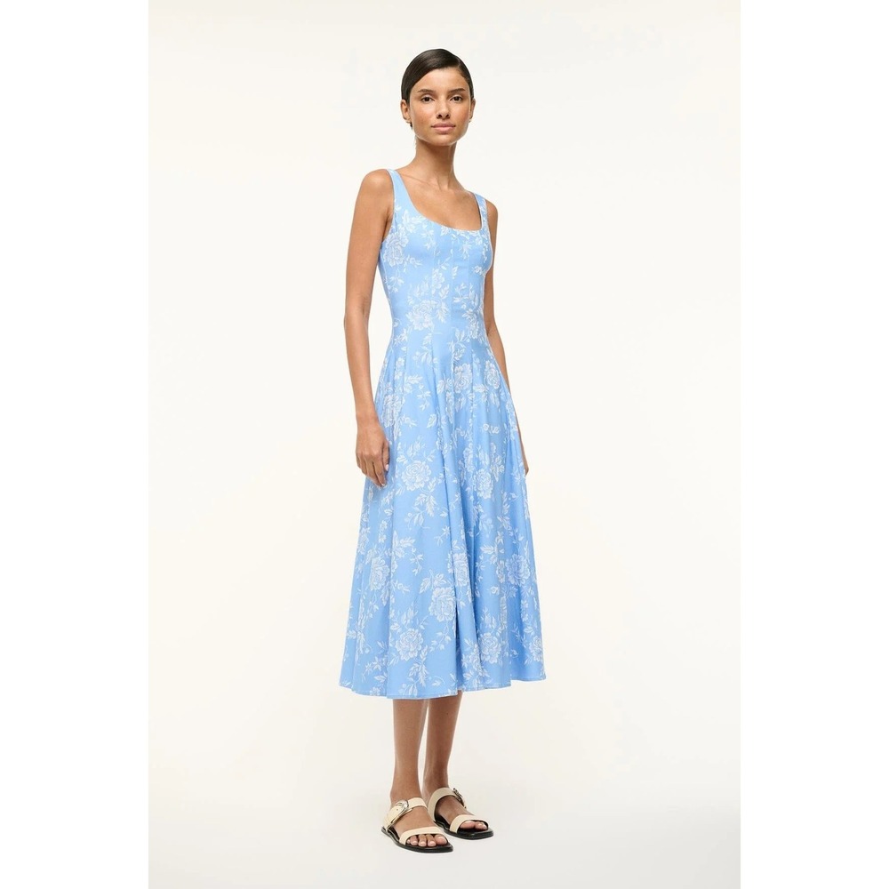 STAUD Blue Floral Midi Dress